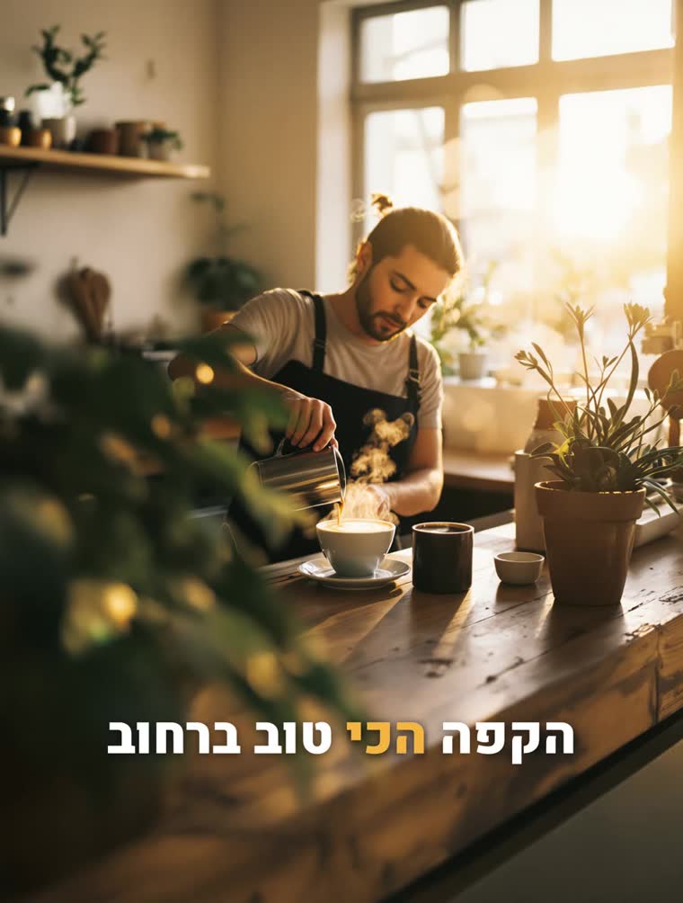 פריים לדוגמה עם כתוביות בעברית — אוכל ובתי קפה